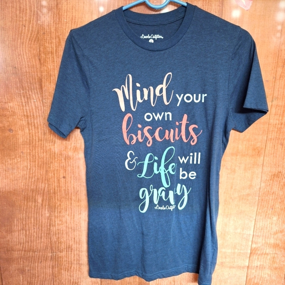 LINCOLN OUTFITTERS BLUE GRAPHIC T-SHIRT SIZE SMALL